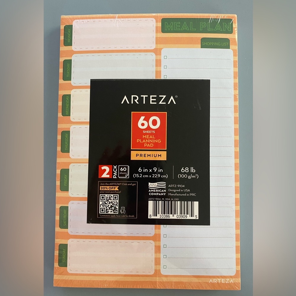 Meal Planning Pad with Shopping List - Orange and White